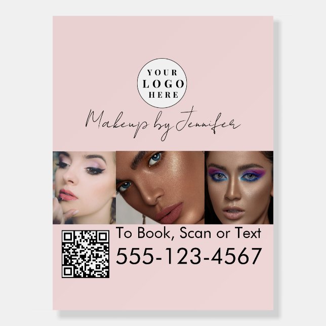 Blush Pink Script Logo QR Code Photo Makeup Foam Board (Front)