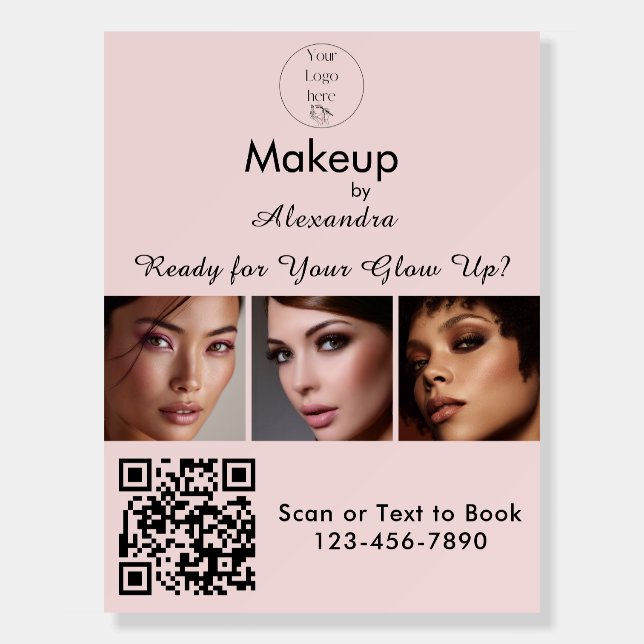 Blush Pink Script Logo QR Code Photo Makeup Foam Board (Front)