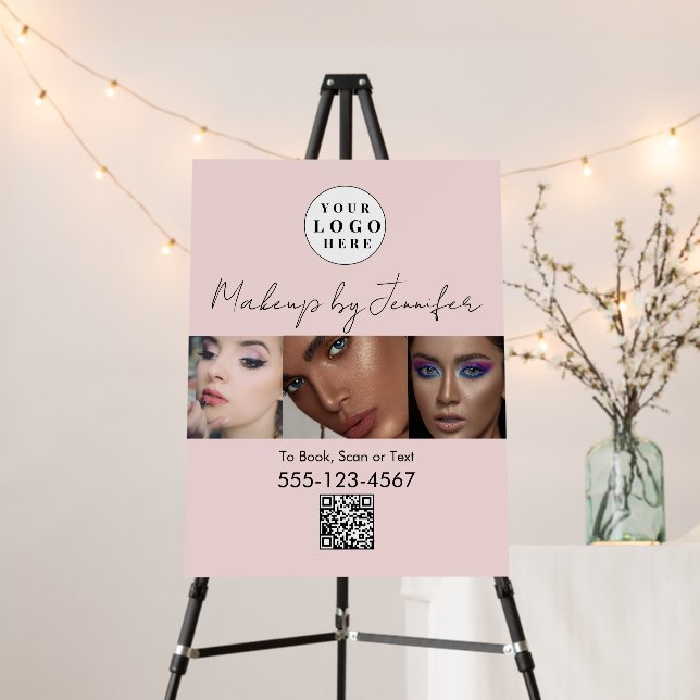 Blush Pink Script Logo QR Code Photo Makeup Foam Board (In Situ (Stand))