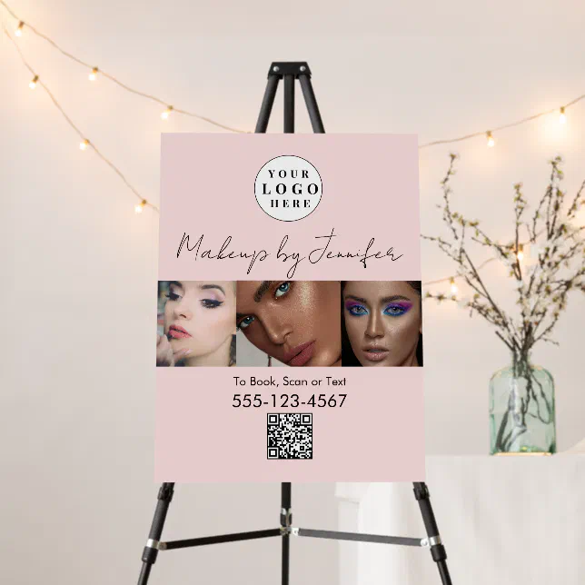 Marked Script Makeup Blush Pink Script Logo QR Code Photo Makeup Foam Board | Zazzle