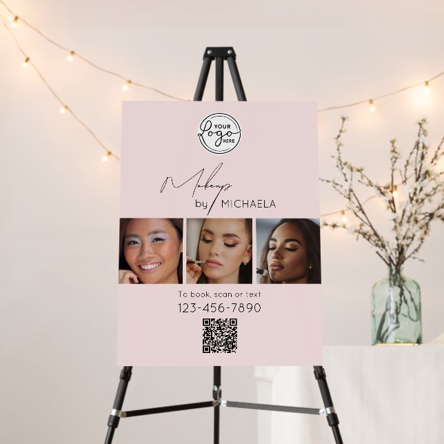 Blush Pink Script Logo QR Code Photo Makeup Foam Board (In Situ (Stand))