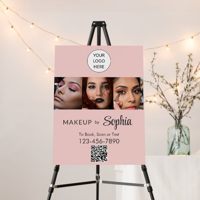 Blush Pink Script Logo QR Code Photo Makeup Foam Board (In Situ (Stand))