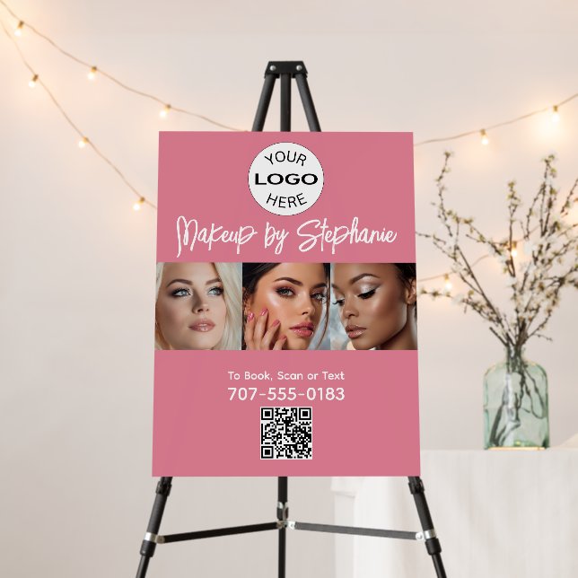 Blush Pink Script Logo QR Code Photo Makeup Foam Board (In Situ (Stand))