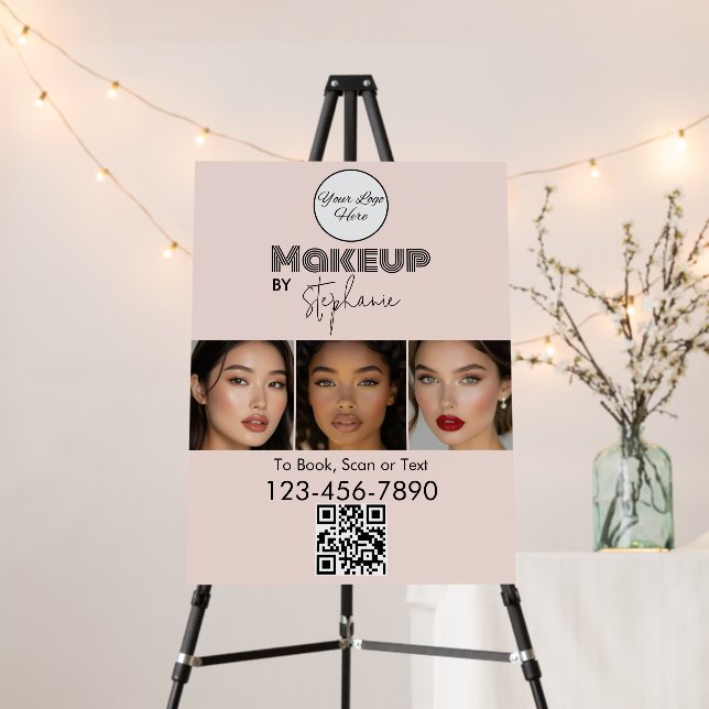 Blush Pink Script Logo QR Code Photo Makeup Foam Board (In Situ (Stand))