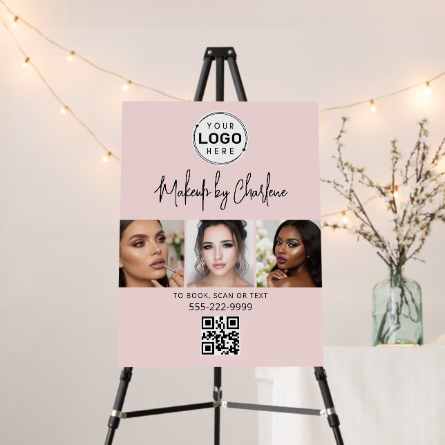Blush Pink Script Logo QR Code Photo Makeup Foam Board (In Situ (Stand))