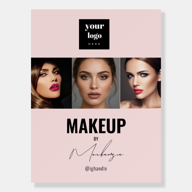 Blush Pink Script Logo QR Code Photo Makeup Foam Board (Front)