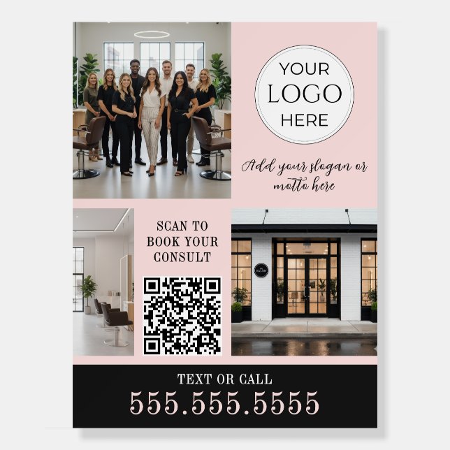 Blush Pink Script Logo QR Code Photo Makeup Foam Board (Front)
