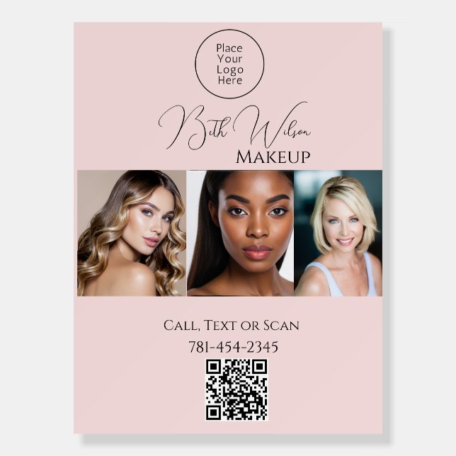 Blush Pink Script Logo QR Code Photo Makeup Foam Board (Front)
