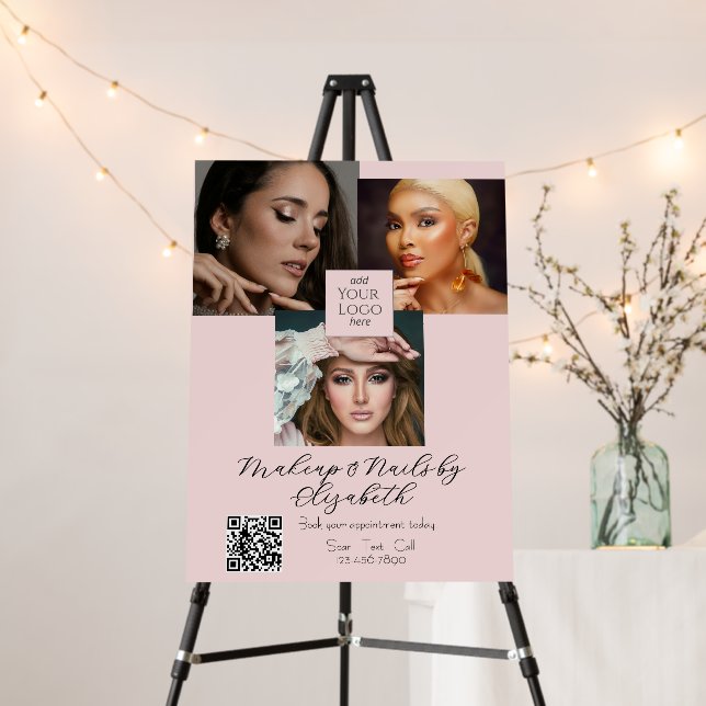 Blush Pink Script Logo QR Code Photo Makeup Foam Board (In Situ (Stand))