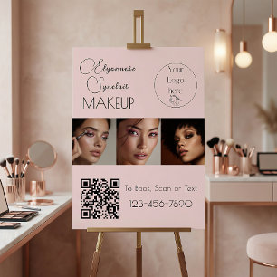 Blush Pink Script Logo QR Code Photo Makeup Foam Board