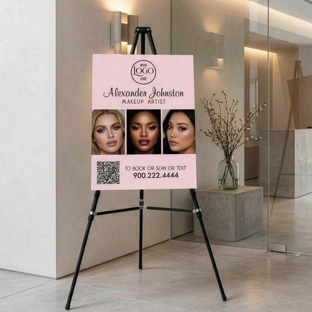 Blush Pink Script Logo QR Code Photo Makeup Foam Board (Blush Pink Script Logo QR Code Foam Core Board)