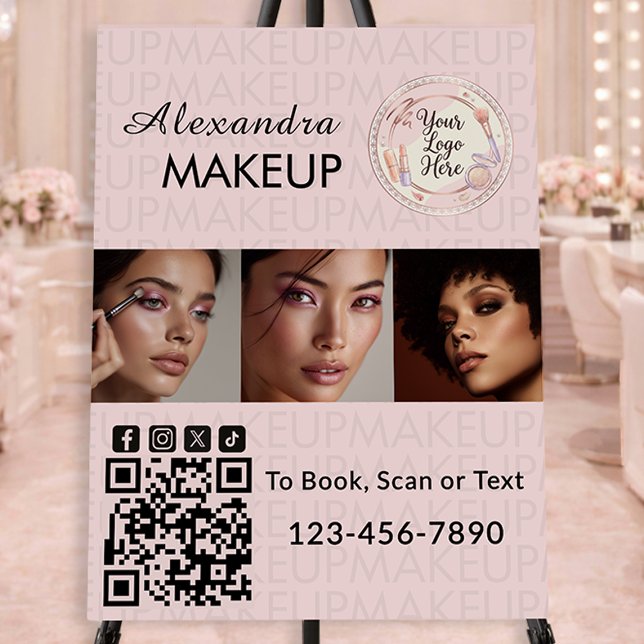Blush Pink Script Logo QR Code Photo Makeup Foam Board (Creator Uploaded)