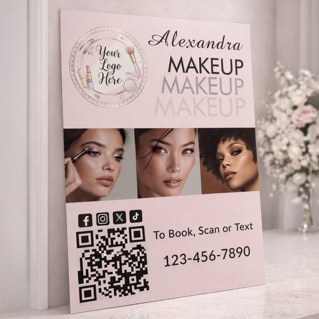 Blush Pink Script Logo QR Code Photo Makeup Foam Board (Creator Uploaded)