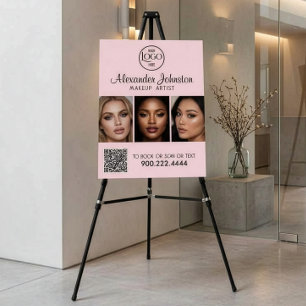 Blush Pink Script Logo QR Code Photo Makeup Foam Board