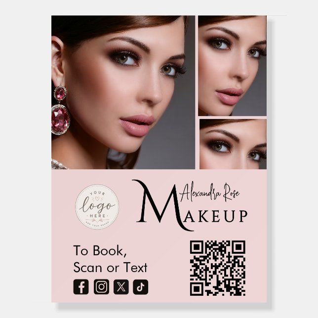 Blush Pink Script Logo QR Code Photo Makeup Foam Board (Front)