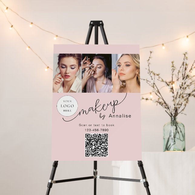 Blush Pink Script Logo QR Code Photo Makeup Foam Board (In Situ (Stand))