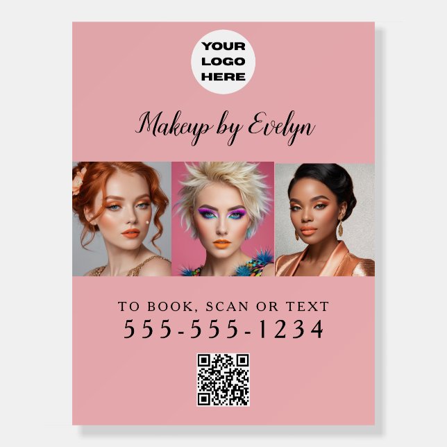 Blush Pink Script Logo QR Code Photo Makeup Foam Board (Front)