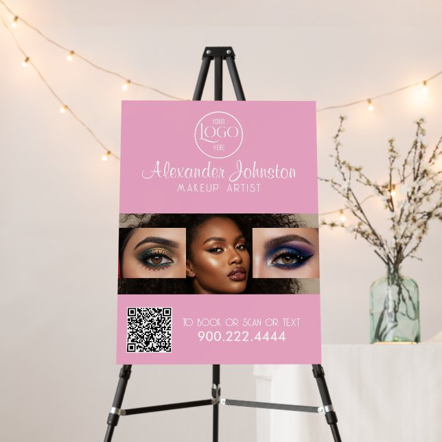 Blush Pink Script Logo QR Code Photo Makeup Foam Board (In Situ (Stand))