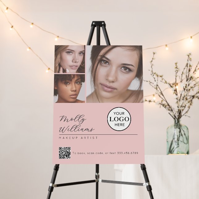 Blush Pink Script Logo QR Code Photo Makeup Foam Board (In Situ (Stand))