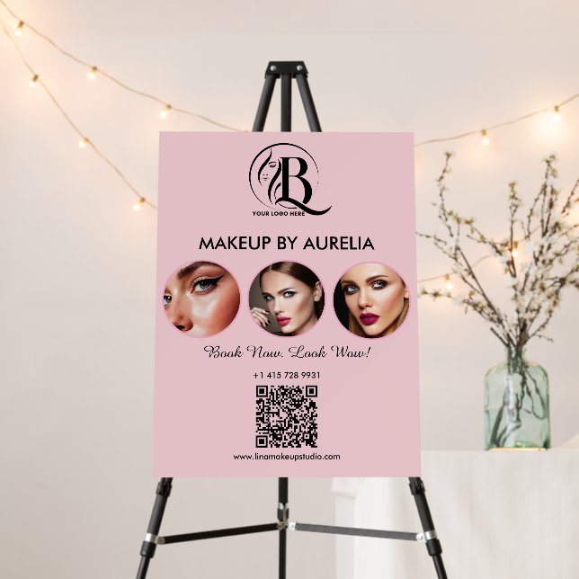 Blush Pink Script Logo QR Code Photo Makeup Foam Board (In Situ (Stand))