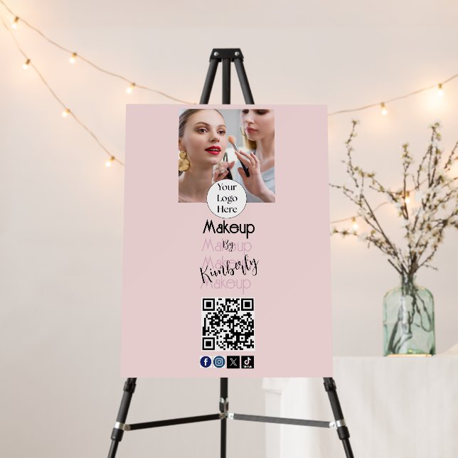 Blush Pink Script Logo QR Code Photo Makeup Foam Board (In Situ (Stand))