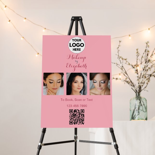 Blush Pink Script Logo QR Code Photo Makeup Foam Board (In Situ (Stand))