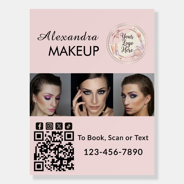 Blush Pink Script Logo QR Code Photo Makeup Foam Board (Front)