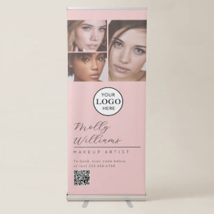 Blush Pink Script Logo QR Code Photo Makeup Retrac Retractable Banner