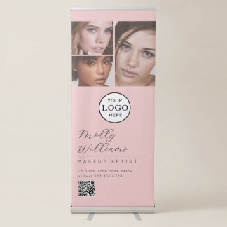 Blush Pink Script Logo QR Code Photo Makeup Retrac Retractable Banner