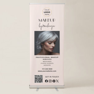 Blush Pink Script Logo QR Code Photo Makeup Retractable Banner