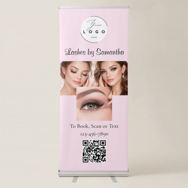 Blush Pink Script Logo QR Code Photo Makeup Retractable Banner (Front)