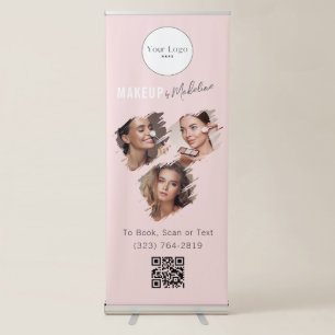 Blush Pink Script Logo QR Code Photo Makeup Retractable Banner