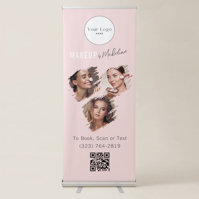 Blush Pink Script Logo QR Code Photo Makeup Retractable Banner (Front)