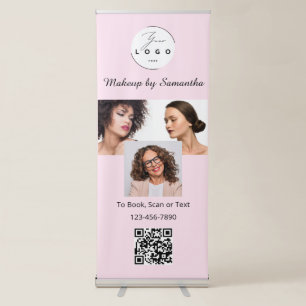 Blush Pink Script Logo QR Code Photo Makeup Retractable Banner