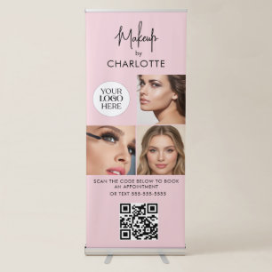 Blush Pink Script Logo QR Code Photo Makeup Retractable Banner