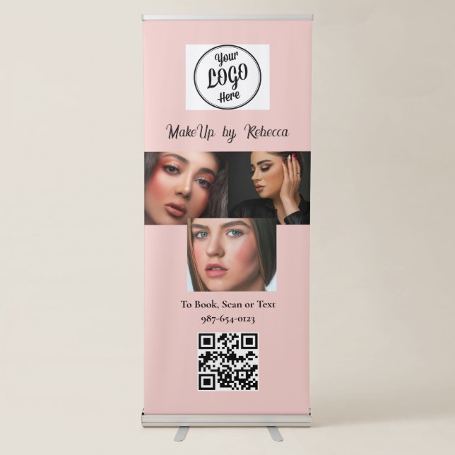 Blush Pink Script Logo QR Code Photo Makeup Retractable Banner (Front)