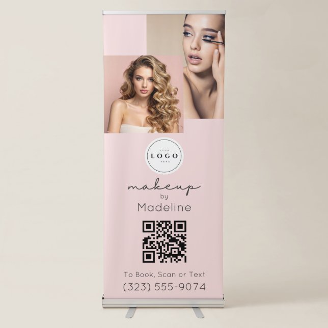 Blush Pink Script Logo QR Code Photo Makeup Retractable Banner (Front)
