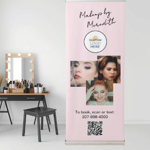 Blush Pink Script Logo QR Code Photo Makeup   Retractable Banner