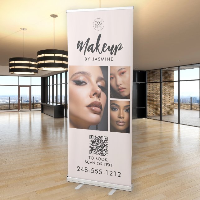 Blush Pink Script Logo QR Code Photo Makeup Retractable Banner (Creator Uploaded)