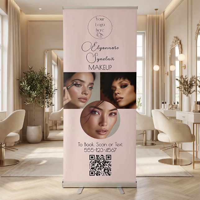 Blush Pink Script Logo QR Code Photo Makeup Retractable Banner (Creator Uploaded)