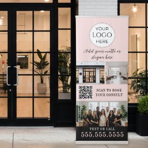 Blush Pink Script Logo QR Code Photo Makeup Retractable Banner