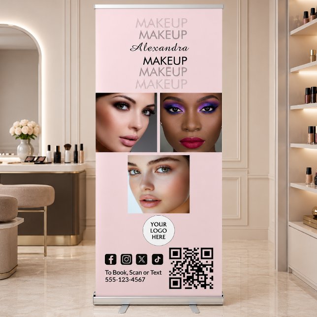 Blush Pink Script Logo QR Code Photo Makeup Retractable Banner (Creator Uploaded)