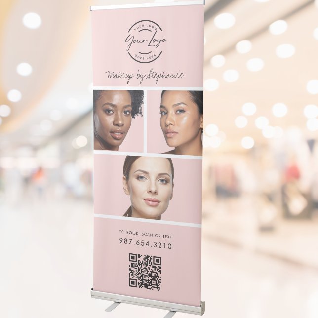 Blush Pink Script Logo QR Code Photo Makeup Retractable Banner (Creator Uploaded)