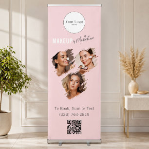 Blush Pink Script Logo QR Code Photo Makeup Retractable Banner