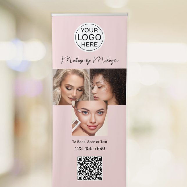 Blush Pink Script Logo QR Code Photo Makeup Retractable Banner (Creator Uploaded)