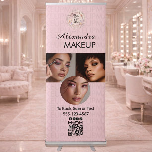 Blush Pink Script Logo QR Code Photo Makeup Retractable Banner
