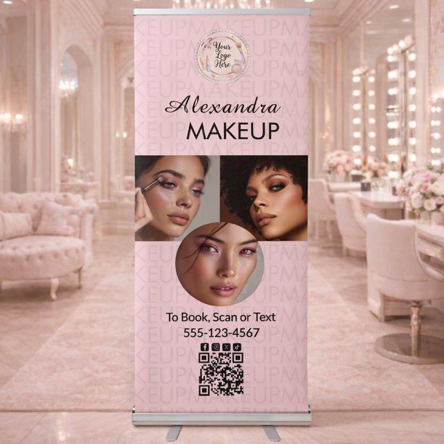 Blush Pink Script Logo QR Code Photo Makeup Retractable Banner (Creator Uploaded)