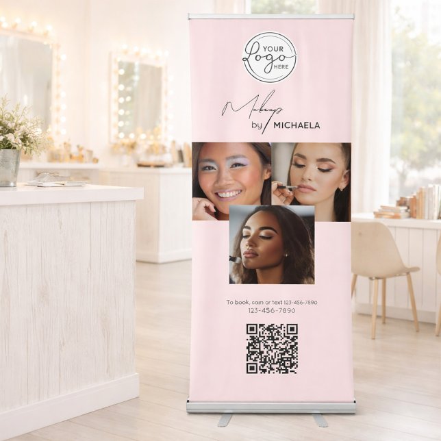 Blush Pink Script Logo QR Code Photo Makeup Retractable Banner (Creator Uploaded)