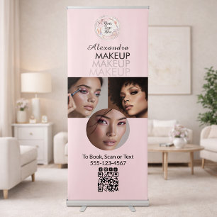 Blush Pink Script Logo QR Code Photo Makeup Retractable Banner