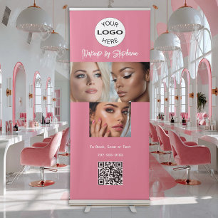 Blush Pink Script Logo QR Code Photo Makeup Retractable Banner
